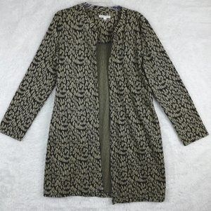 Notations Womens Sweater Cardigan Leopard Print Beige Black Open Front Long L
